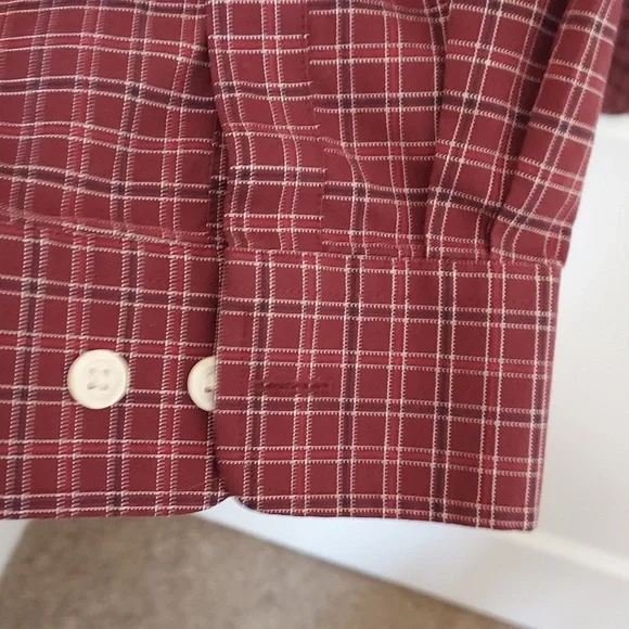 *Eddie Bauer Men's Burgundy Red with Black and Cream Checkered Shirt Size TXL - Picture 4 of 10